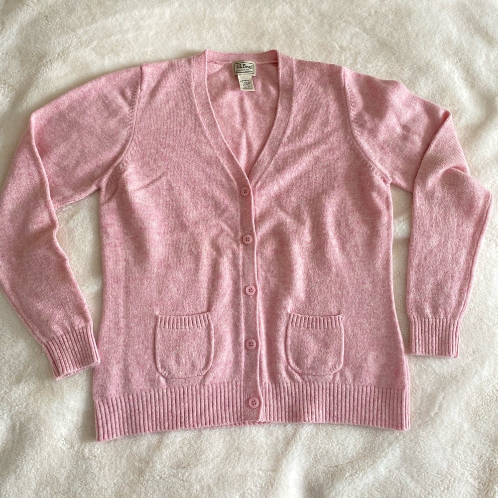 L.L. Bean pink lambswool sweater cardigan | cozy | winter | medium